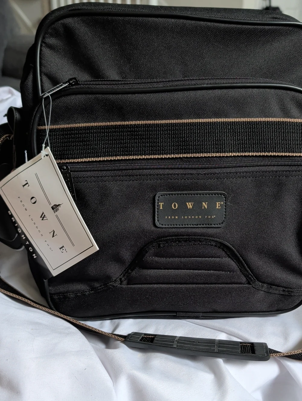 TOWNE Black Men's Messenger Bag with Subtle Brown Accents
